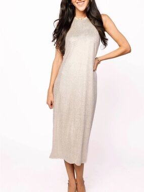 Queen of Sparkles Tan Rhinestone Bodycon Dress Size L Sleeveless Sparkle